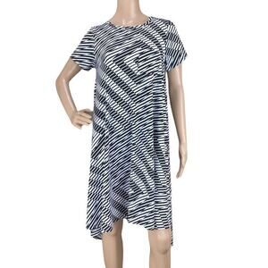 LuLaRoe Women's Black White Stripes Short Sleeves Scoop Neck Swing Dress XS